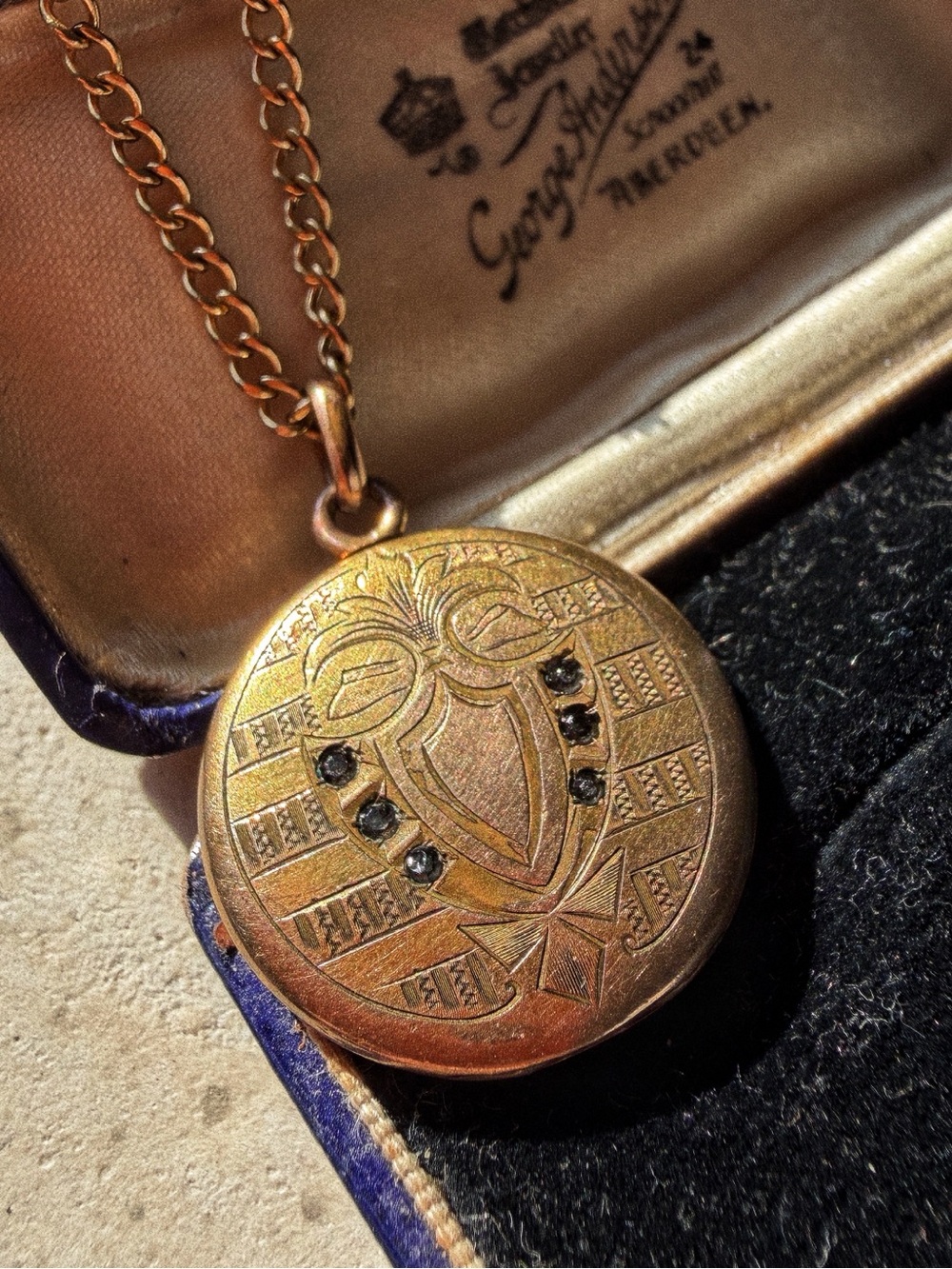 Antique Gold Filled Engraved Locket Necklace Edwardian to Early Art Deco